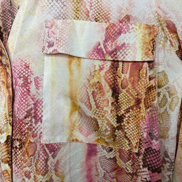 Calvin Klein Snake Print Blouse Button Down Shirt Top M Animal Reptile Pockets - Picture 5 of 11